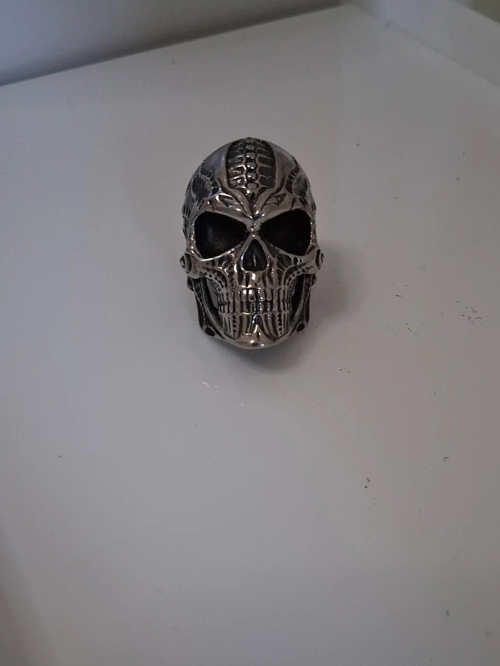 Intricate Skull Ring in Antique Silver Tone 316L Surgical Steel